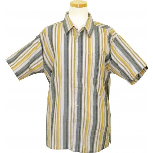 Bagazio Cream / Blue / Honey / Taupe Stripes Crepe Microfiber Short Sleeves Shirt BM1417